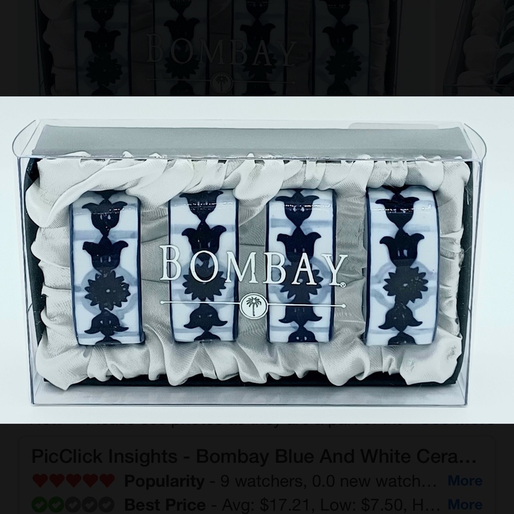 Bombay Blue And White Ceramic Set Of 4 Napkin Rings New